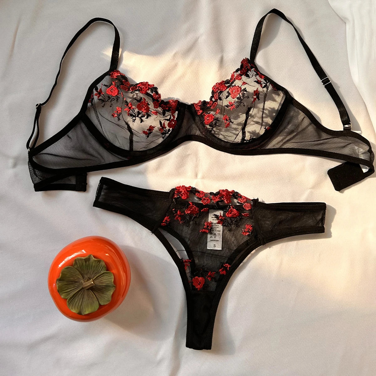 Embroidered Floral Bralette Set