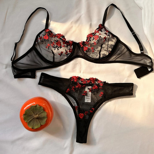 Embroidered Floral Bralette Set