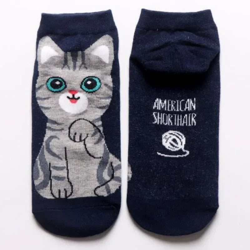 5 Pairs/Set Women's Cartoon Cute Cat Ankle Socks Breathable Perfect for Everyday Fashion