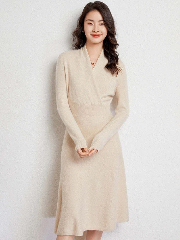 Women's 100% Cashmere V-Neck Dress Sweater