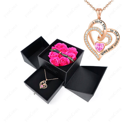 Heart Zircon Pendant Necklace with Rose Gift Box