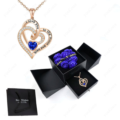 Heart Zircon Pendant Necklace with Rose Gift Box