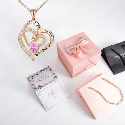 Heart Zircon Pendant Necklace with Rose Gift Box