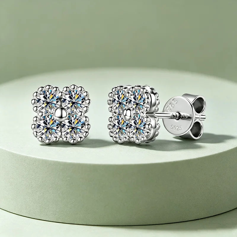 925 Sterling Silver Four-Leaf Moissanite Jewelry Set