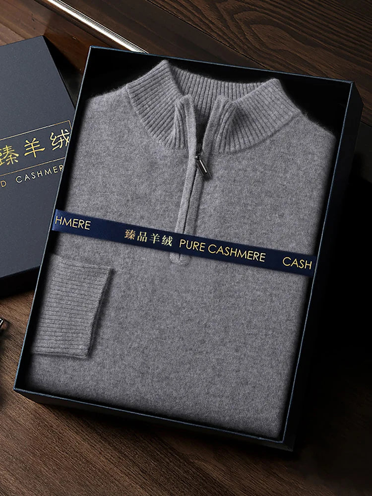 Men’s Cashmere Zipper Pullover – Mock Neck Knit