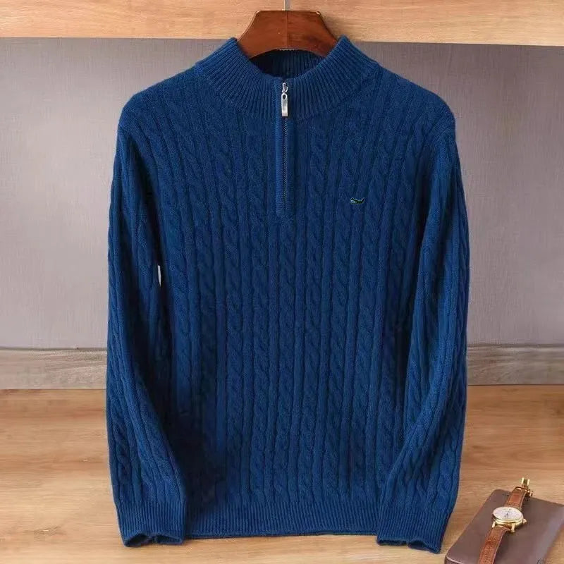 Soft Cashmere Sweater Autumn Winter Men's Thickening Half High Collar Zipper Knit Sweater Bottoming Top Woollen Clothes