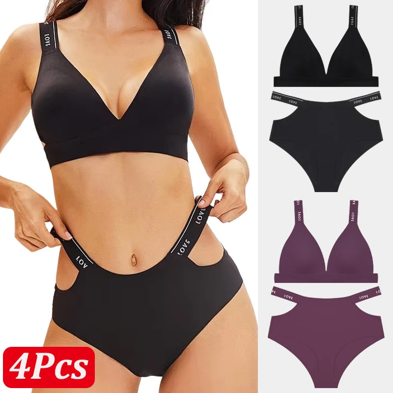 Seamless Ice Silk Push-Up Bra Set