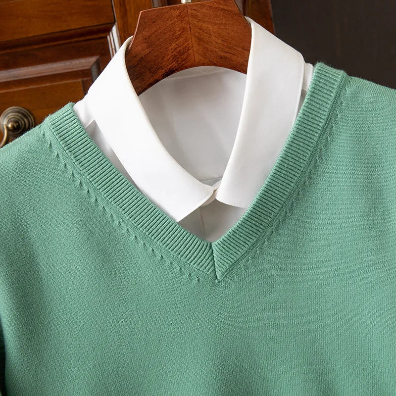 Sweater Men Thick Pullover Classic V-neck