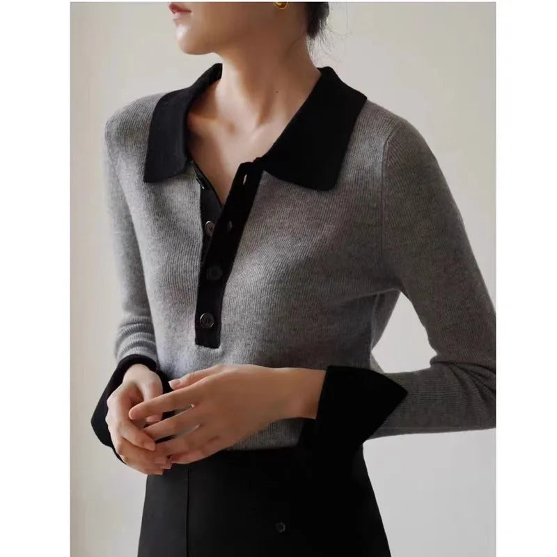 Slim Cashmere Polo Sweater – Gray