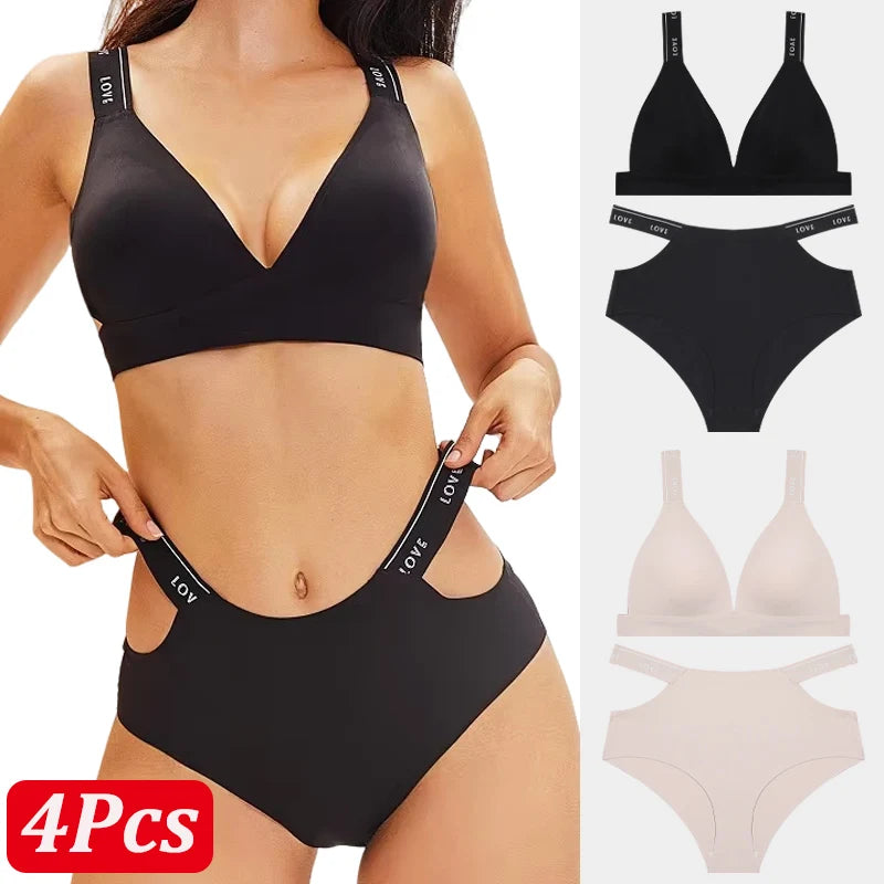 Seamless Ice Silk Push-Up Bra Set