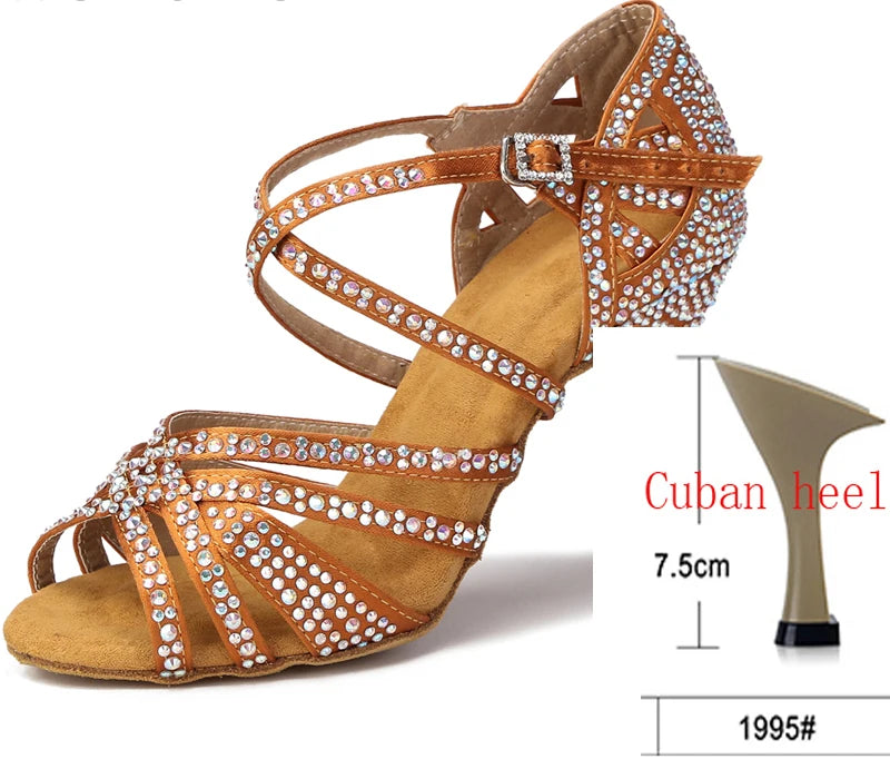 Satin Rhinestone Latin Dance Shoes for Women