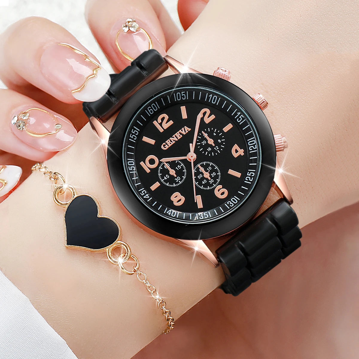 4pcs/set Geneva Watch Fashion Silicone Band Women