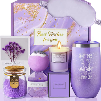 Lavender Spa Gift Set – Tumbler, Bath Salts & Eye Mask