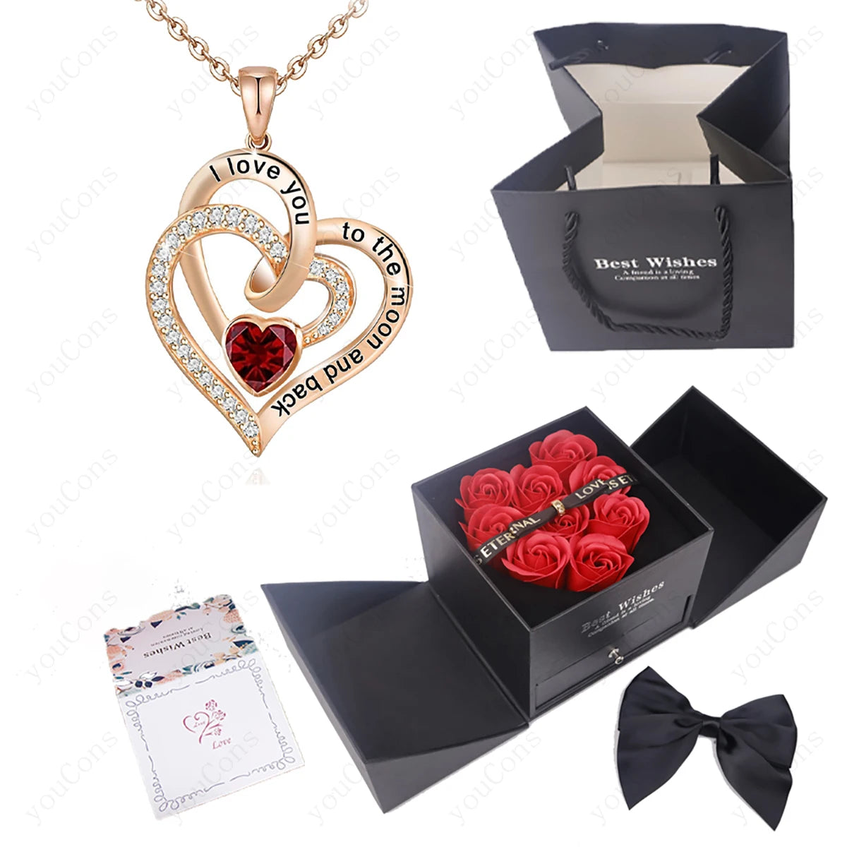 Heart Zircon Pendant Necklace with Rose Gift Box