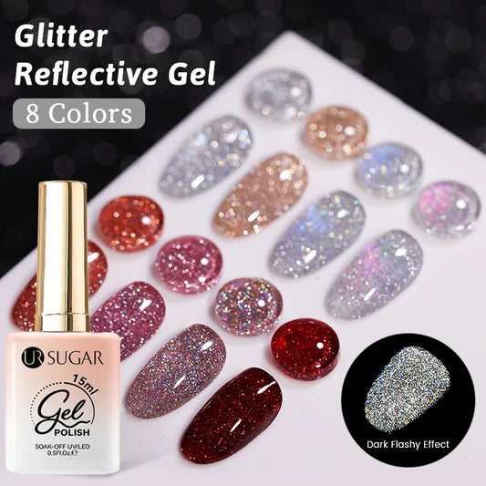 UR SUGAR Silver Reflective Glitter Gel Polish – 15ml UV Soak Off