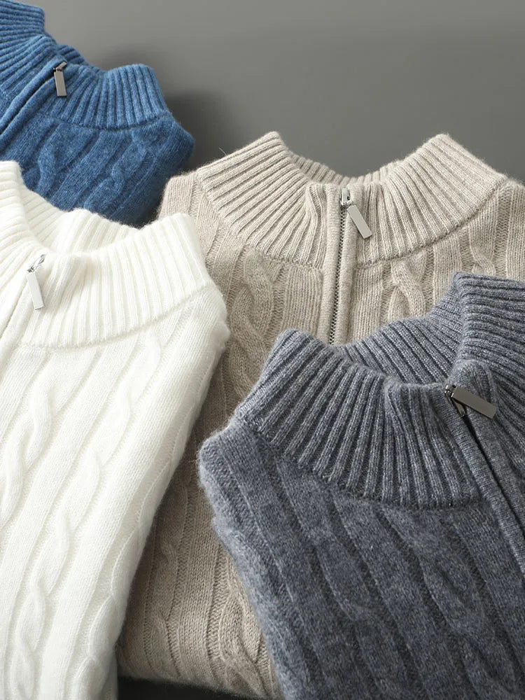 Pull col montant zippé en cachemire pour homme