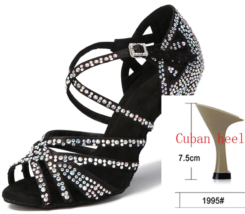 Satin Rhinestone Latin Dance Shoes for Women