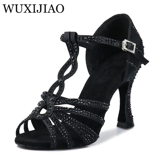 Black WUXIJIAO Latin Dance Shoes Women's New  High Heels 9cm for salsa dance