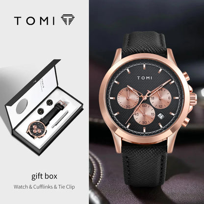 Men's Watch Gift Set with Cufflinks & Tie Clip