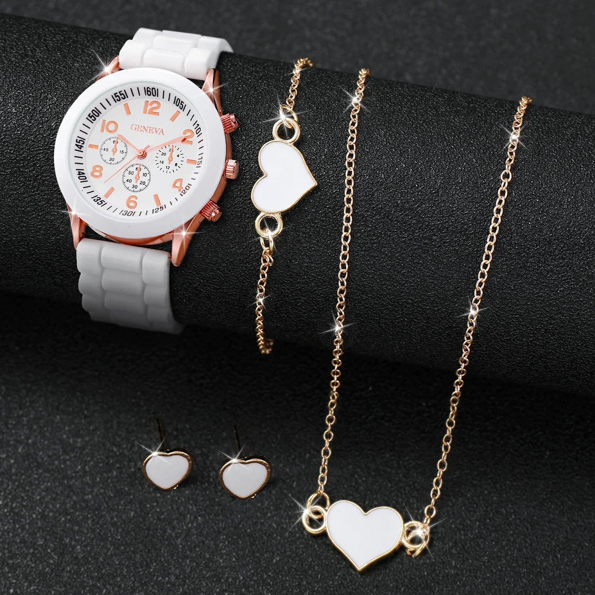 4pcs/set Geneva Watch Fashion Silicone Band Women