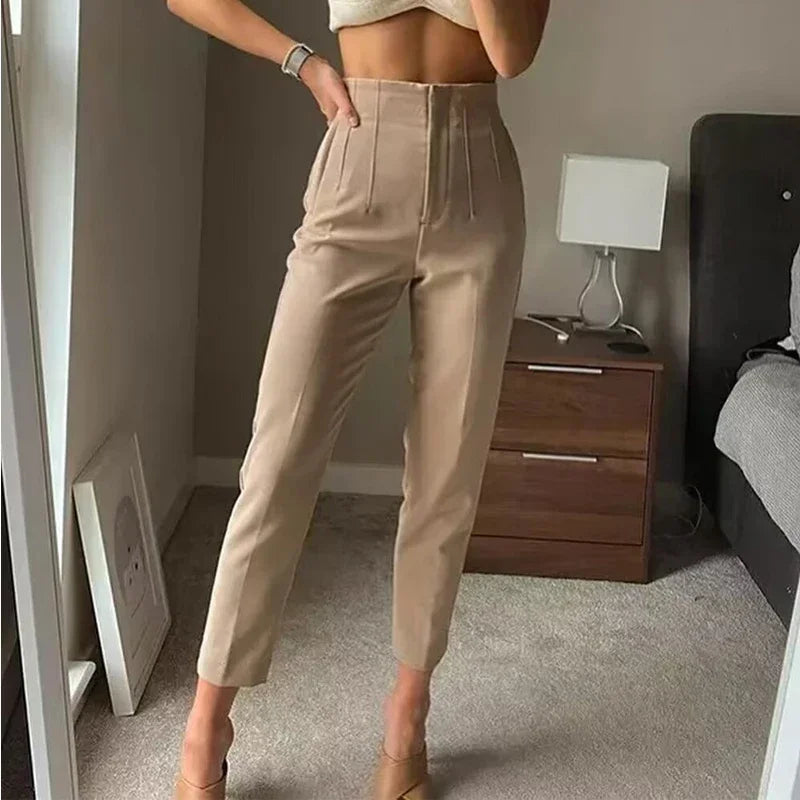 TRAF Fashion Office Wear High waist Pants for Women Formal Pants Office outfits Pencil Trousers Black Pink White Ladies Pants (Size M, S, XS.