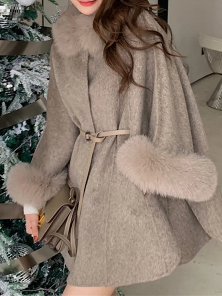 Double Sided  Women's Fox Collar Cloak Warm Coats