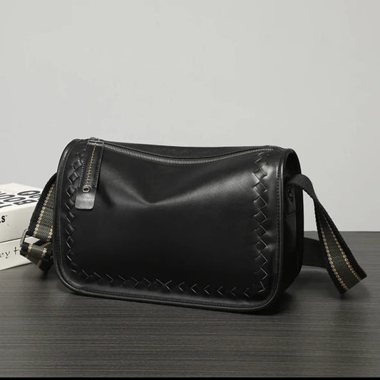 Genuine Leather Shoulderr Bag for Man Zipper Side Bag