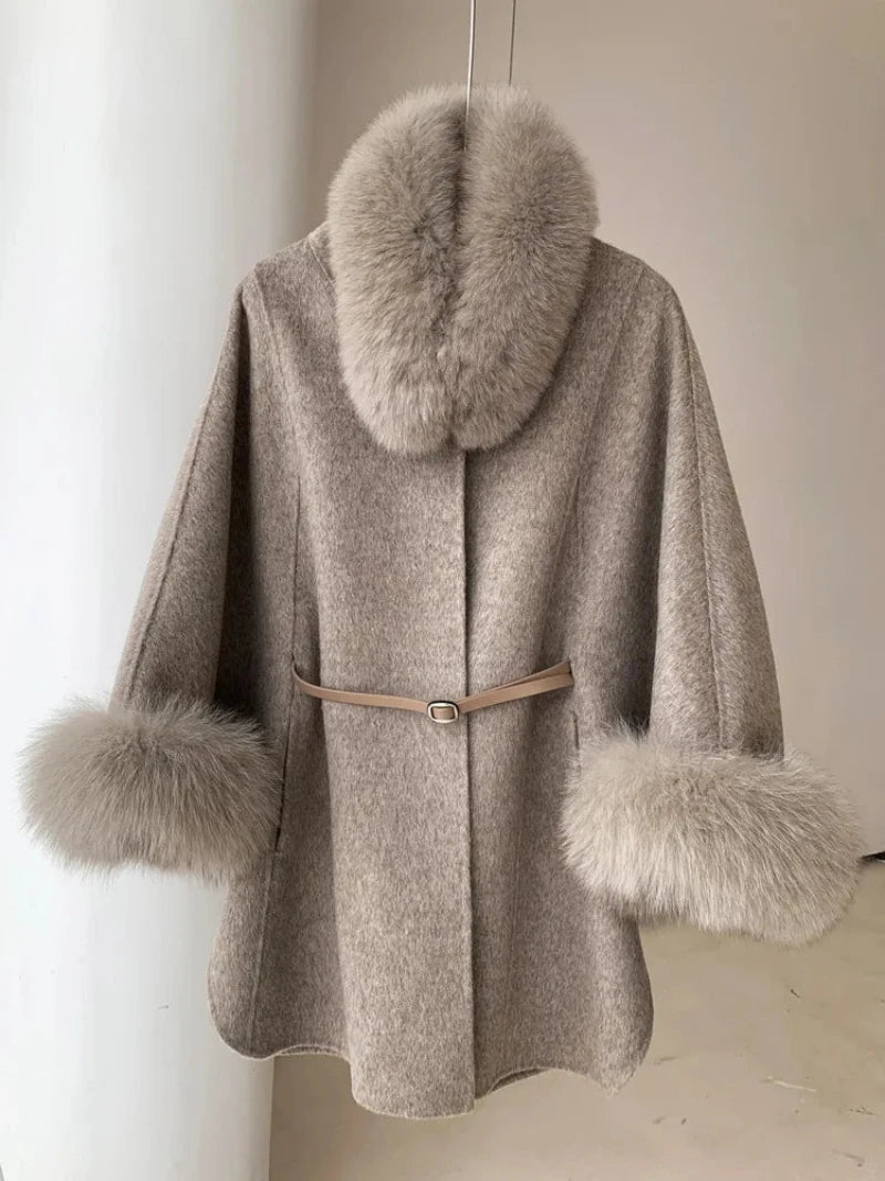 Double Sided  Women's Fox Collar Cloak Warm Coats