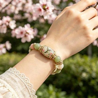 Bracelet perlé colibri – Charm effet cristal