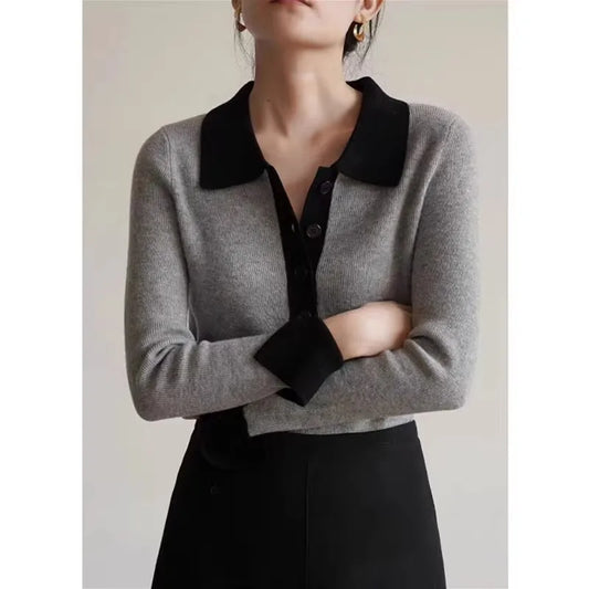 Slim Cashmere Polo Sweater – Gray