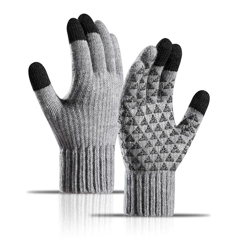 Men's and women's gloves winter fleece thickened alpaca knitted wool cycling mobile phone tablet touch screen gloves