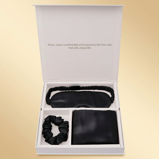 Mulberry Silk Travel Gift Set: Pillowcase, Sleep Mask & Scrunchie