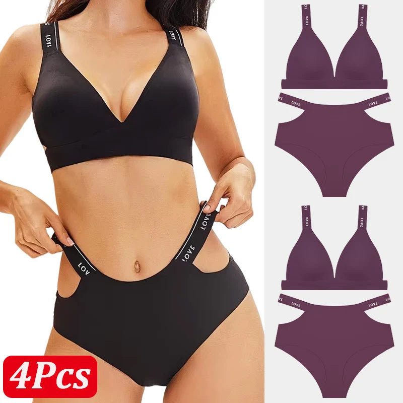 Seamless Ice Silk Push-Up Bra Set