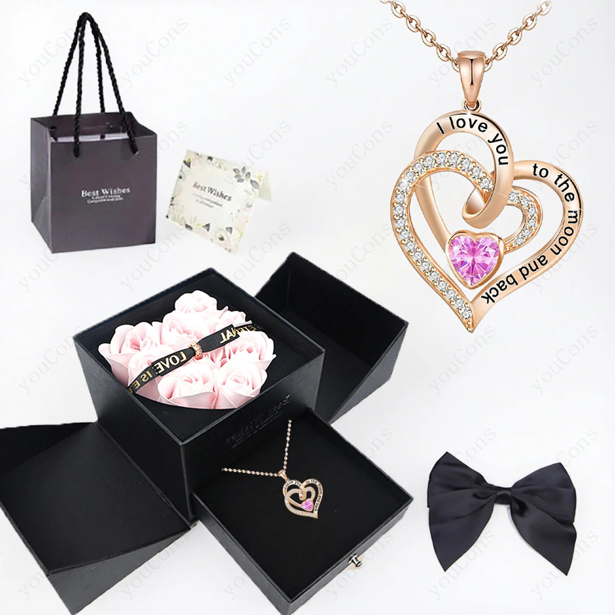 Heart Zircon Pendant Necklace with Rose Gift Box