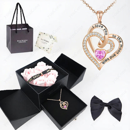 Heart Zircon Pendant Necklace with Rose Gift Box