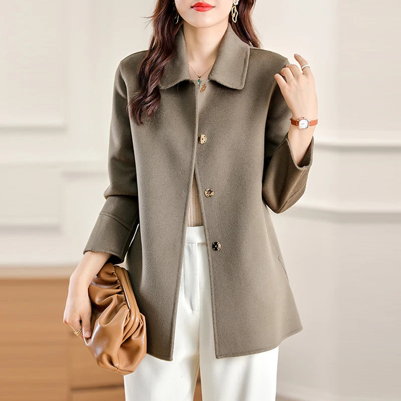 Cashmere Coat Women's Long Temperament Wool Woolen Coat. RIAZ EXPRESS