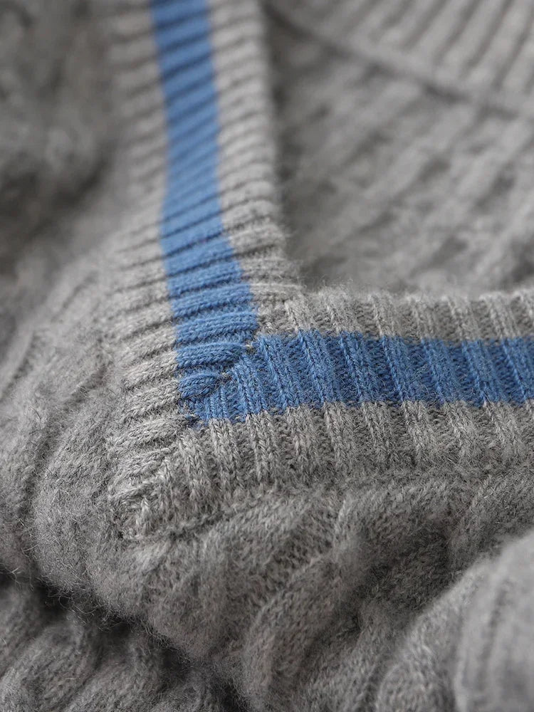 Pull col V en cachemire pour homme – Maille contrastée