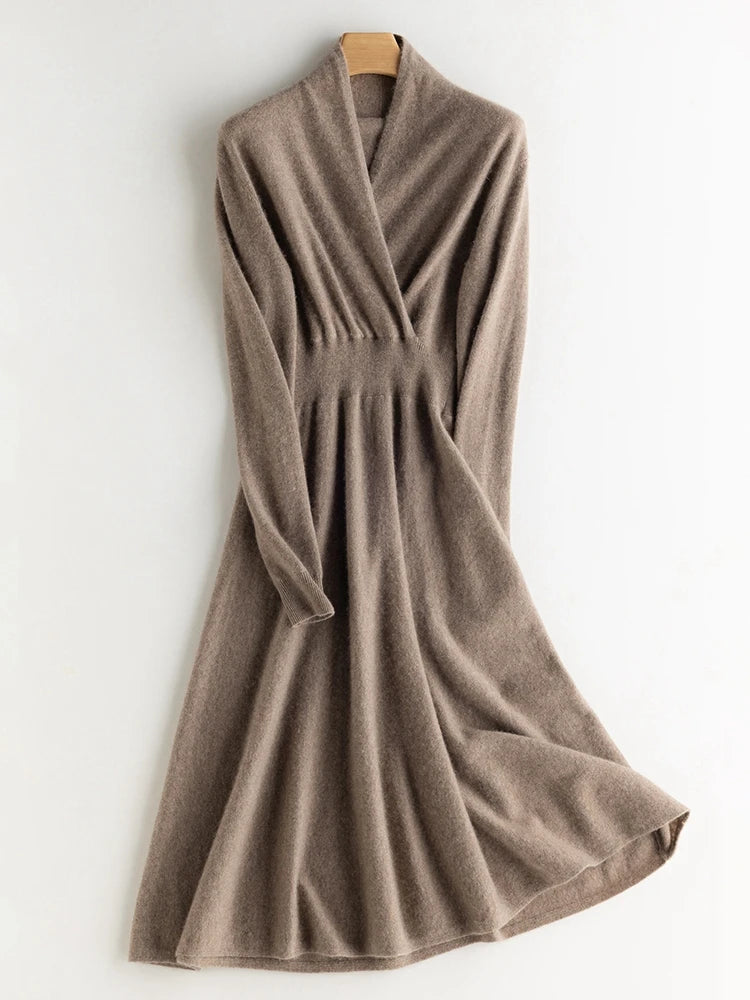 Women's 100% Cashmere V-Neck Dress Sweater