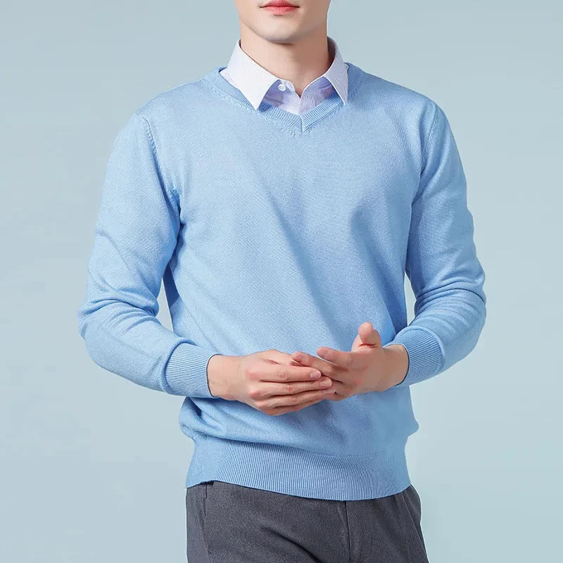 Sweater Men Thick Pullover Classic V-neck