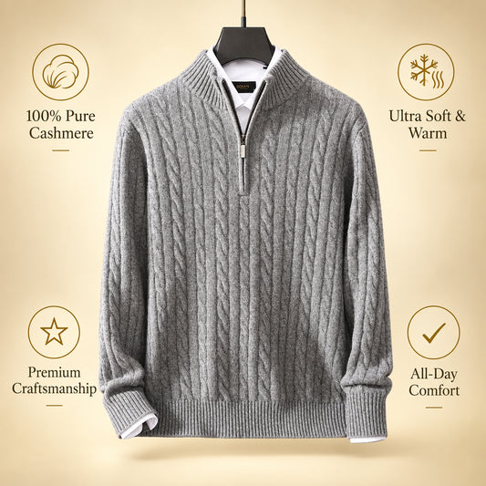 Men's Cashmere Zip Mock Neck Sweater