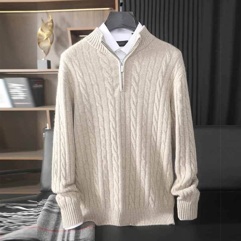 Pull col montant zippé en cachemire pour homme