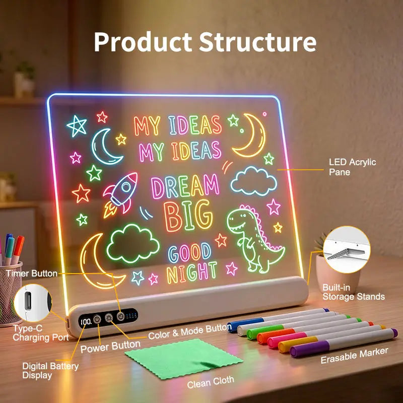 LED-Zeichentafel für Kinder – Wiederaufladbare Leuchttafel