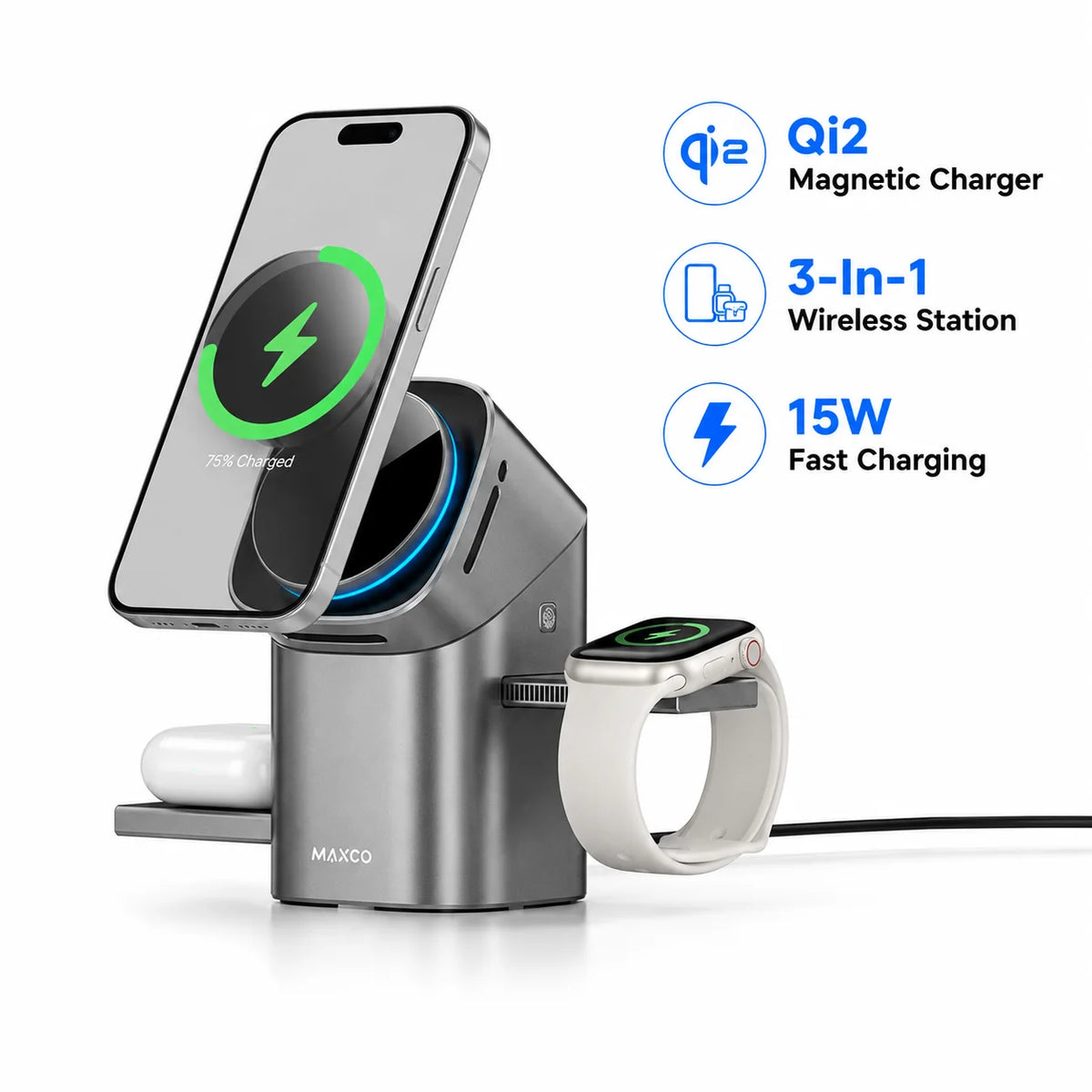 3-in-1 Magnetic Wireless Charger for iPhone, Apple Watch & AirPods
