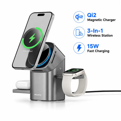 3-in-1 Magnetic Wireless Charger for iPhone, Apple Watch & AirPods