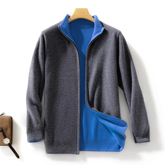 Men's 100% Cashmere Sweater - Reversible Zipper Cardigan