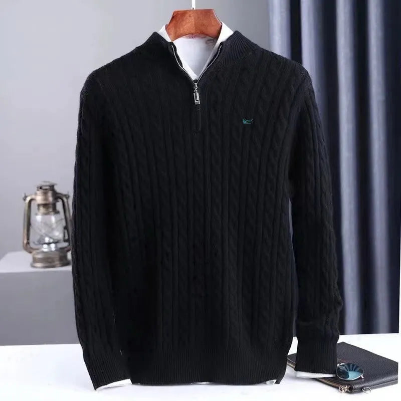 Soft Cashmere Sweater Autumn Winter Men's Thickening Half High Collar Zipper Knit Sweater Bottoming Top Woollen Clothes