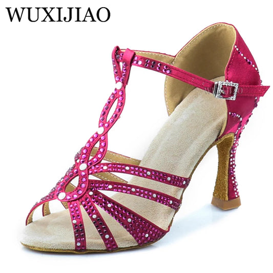 Fuchsia WUXIJIAO Latin Dance Shoes Women's New  High Heels 9cm for salsa dance