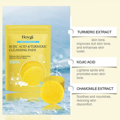 Kojic Acid Turmeric Cleansing Pads – Exfoliating Facial Sponges (50pcs)