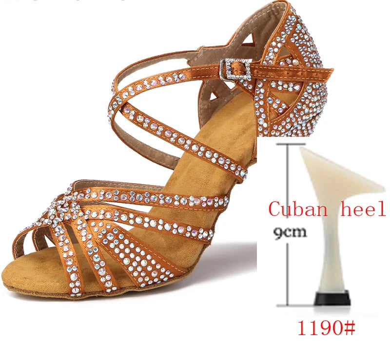 Satin Rhinestone Latin Dance Shoes for Women