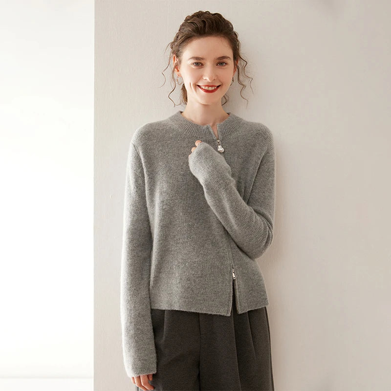 Cashmere cardigan women's fashion zipper knitted women's